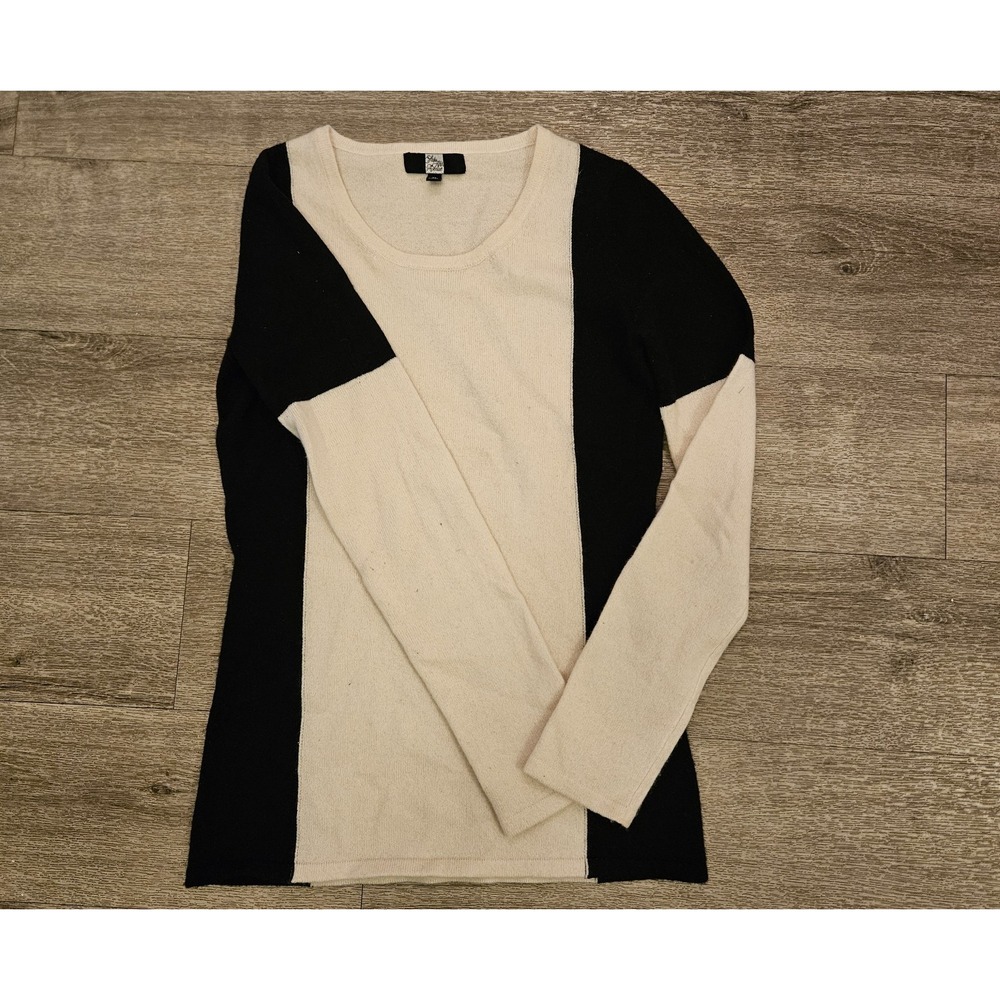 Saks Fifth Avenue 100%Cashmere Colorblock Sweater Beige and Black Women's XSmall